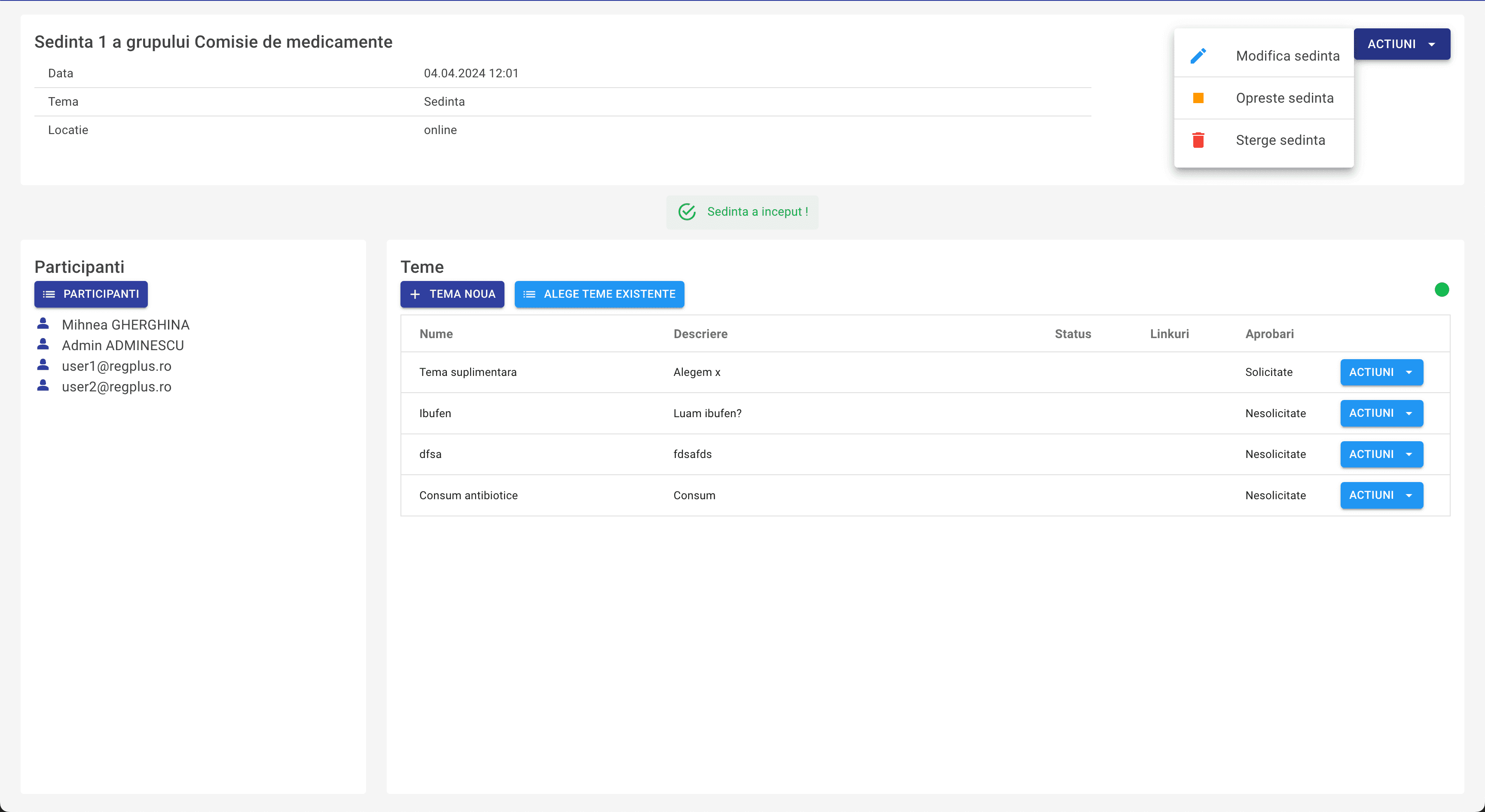 Interfața grupuri de lucru